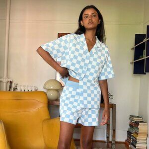 Oak + Fort Blue/White Checkered Set